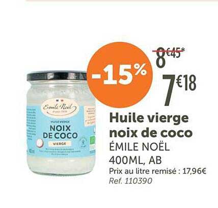 Huile vierge noix de coco ÉMILE NOËL 400ML, AB