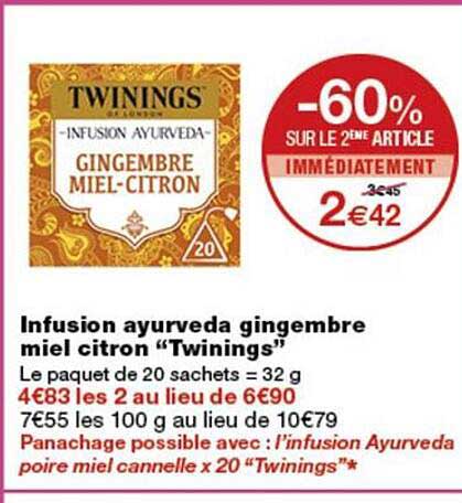 Infusion ayurveda gingembre miel citron “Twinings”