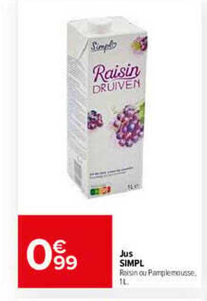 Jus SIMPL Raisin et Pamplemousse 1 L