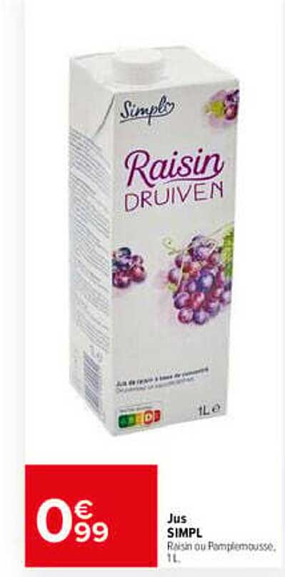 Jus SIMPL Raisin ou Pamplemousse 1L