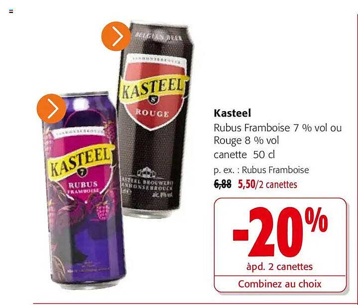 Kasteel Rubus Framboise 7 % vol ou Rouge 8 % vol canette 50 cl