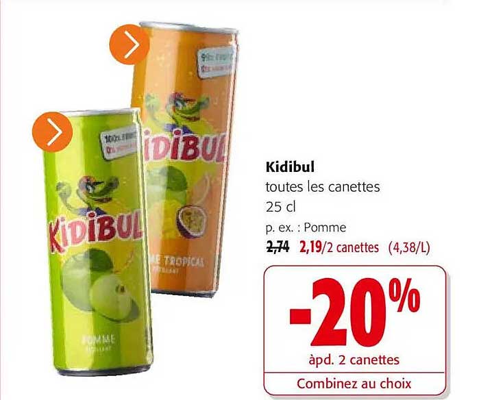Kidibul toutes les canettes 25 cl p. ex. : Pomme