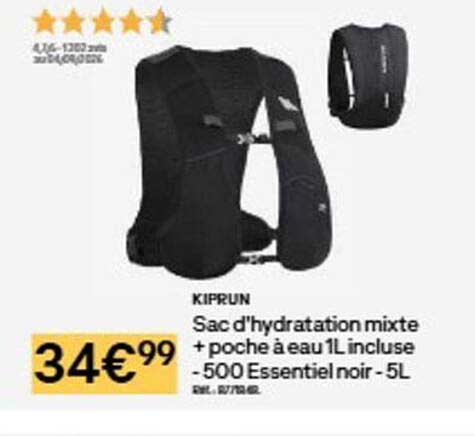 KIPRUN Sac d'hydratation mixte + poche à eau 1L incluse - 500 Essential noir - 5L