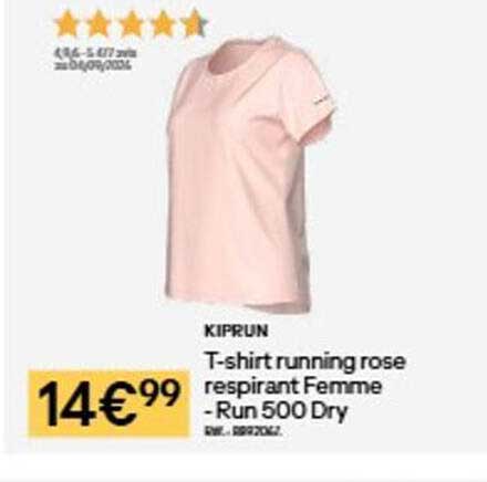 KIPRUN T-shirt running rose respirant Femme - Run 500 Dry