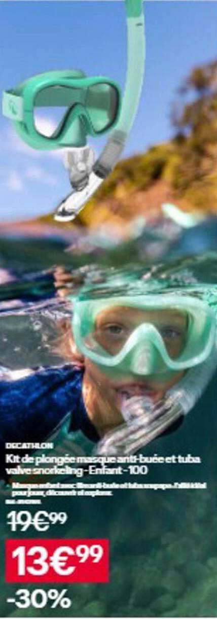 Kit de plongée masque anti-buée et tuba valve snorkeling - Enfant - 100