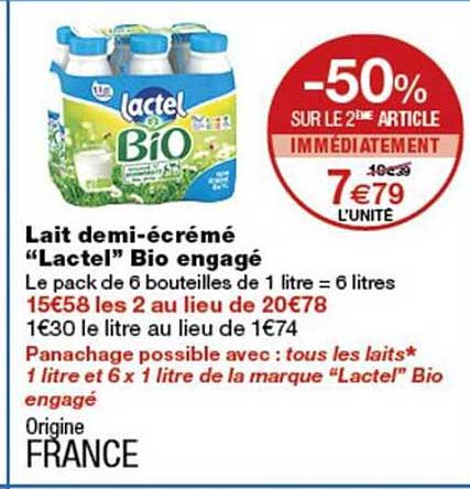 Lait demi-écrémé “Lactel” Bio engagé