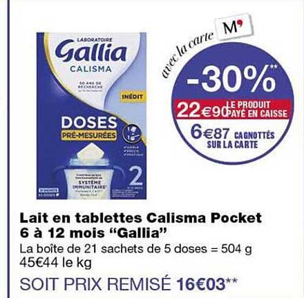 Lait en tablettes Calisma Pocket 6 à 12 mois “Gallia”
