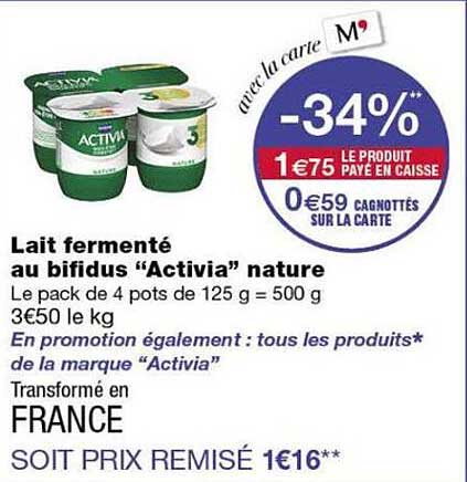 Lait fermenté au bifidus “Activia” nature