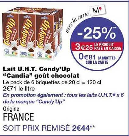 Lait U.H.T. Candy'Up “Candia” goût chocolat