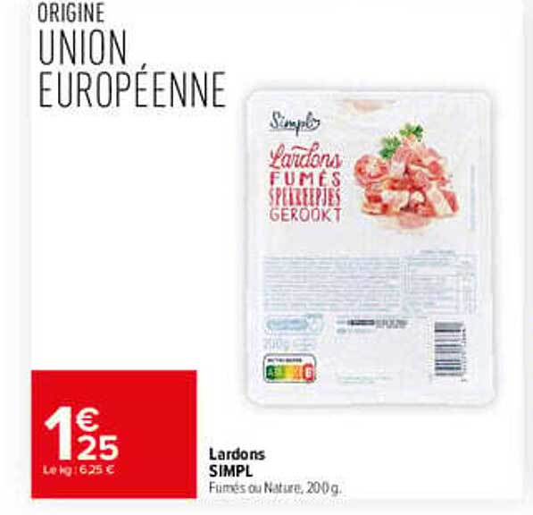 Lardons SIMPL Fumés ou Nature, 200 g