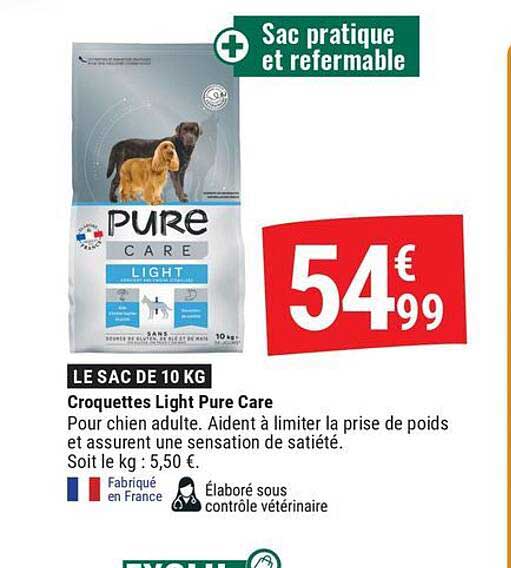 Le sac de 10 kg Croquettes Light Pure Care