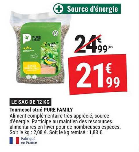 LE SAC DE 12 KG Tournesol strié PURE FAMILY