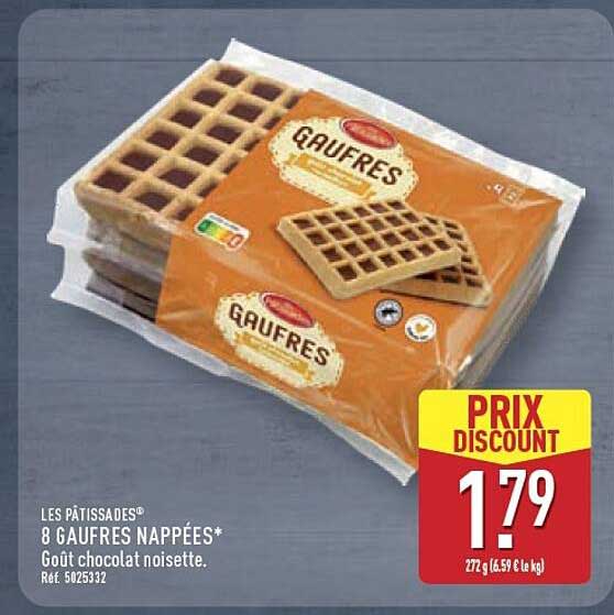 LES PÂTISSADES® 8 GAUFRES NAPPÉES* Goût chocolat noisette.