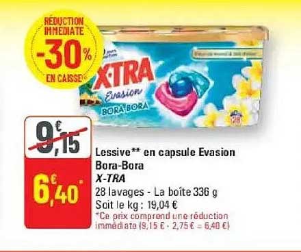 Lessive* en capsule Evasion Bora-Bora X-TRA 28 lavages - La boîte 336 g