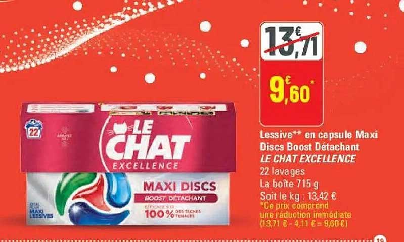 Lessive** en capsule Maxi Discs Boost Détachant LE CHAT EXCELLENCE