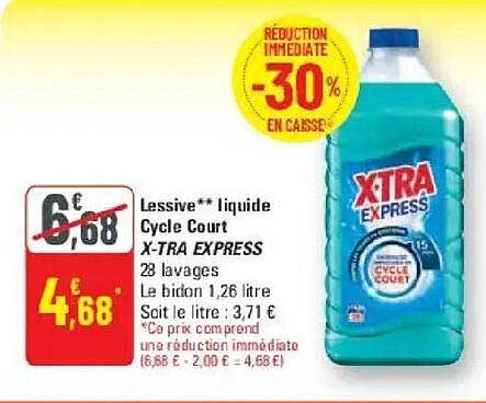 Lessive** liquide Cycle Court X-TRA EXPRESS 28 lavages Le bidon 1,26 litre