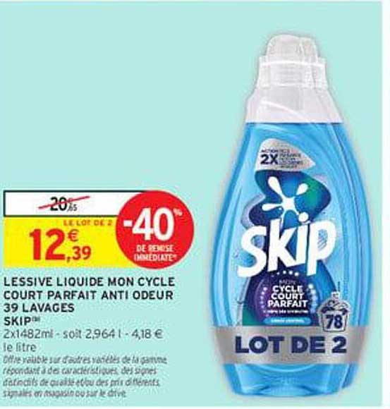 LESSIVE LIQUIDE MON CYCLE COURT PARFAIT ANTI ODEUR 39 LAVAGES SKIP