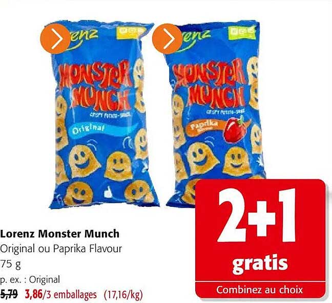 Lorenz Monster Munch Original ou Paprika Flavour 75 g