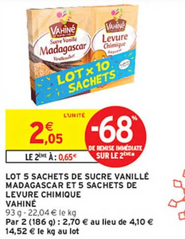 LOT 5 SACHETS DE SUCRE VANILLÉ MADAGASCAR ET 5 SACHETS DE LEVURE CHIMIQUE VAHINÉ