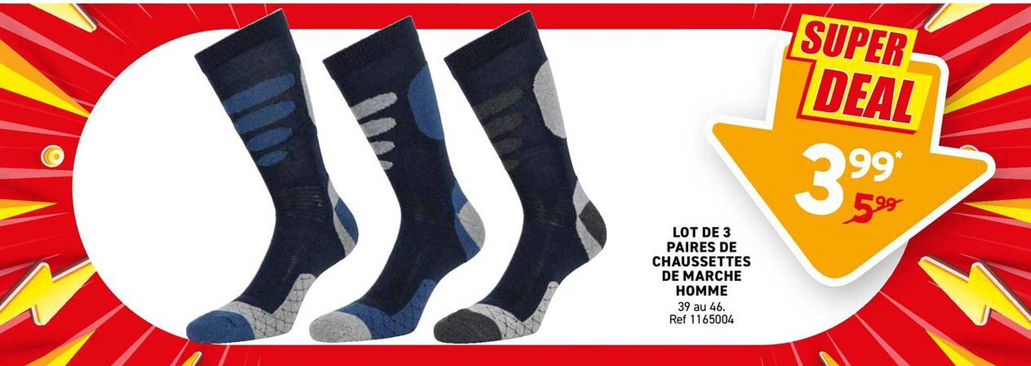 LOT DE 3 PAIRES DE CHAUSSETTES DE MARCHE HOMME