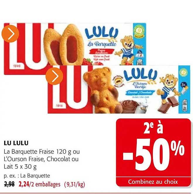 LU LULU La Barquette Fraise 120 g ou L’Ourson Fraise, Chocolat ou Lait 5 x 30 g