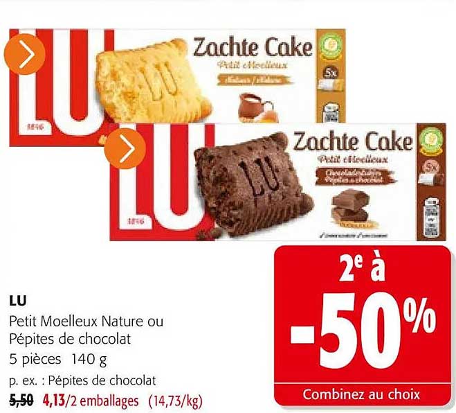 LU Petit Moelleux Nature ou Pépites de chocolat 5 pièces 140 g