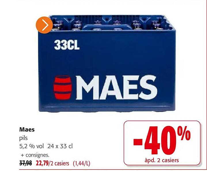 Maes pils 5,2 % vol 24 x 33 cl + consignes.