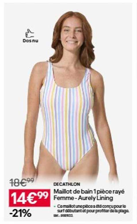 Maillot de bain 1 pièce rayé Femme - Aurely Lining