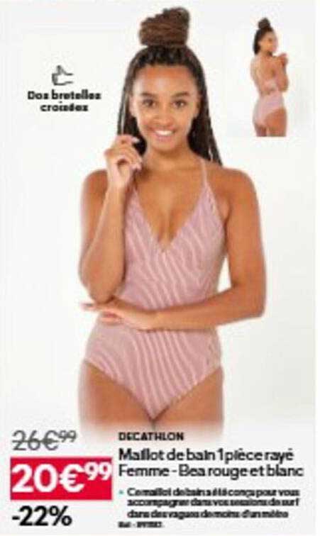 Maillot de bain 1 pièce rayé Femme - Bas rouge et blanc