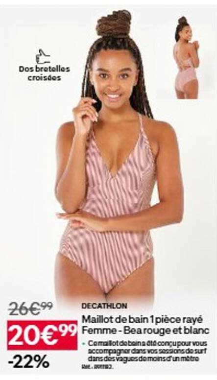 Maillot de bain 1 pièce rayé Femme - Bearouge et blanc