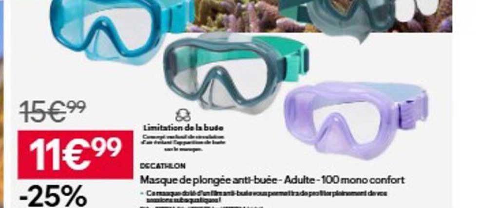 Masque de plongée anti-buée - Adulte - 100 mono confort
