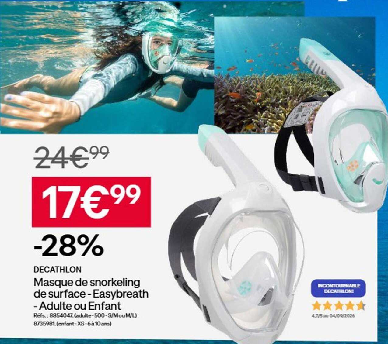 Masque de snorkeling de surface - Easybreath - Adulte ou Enfant