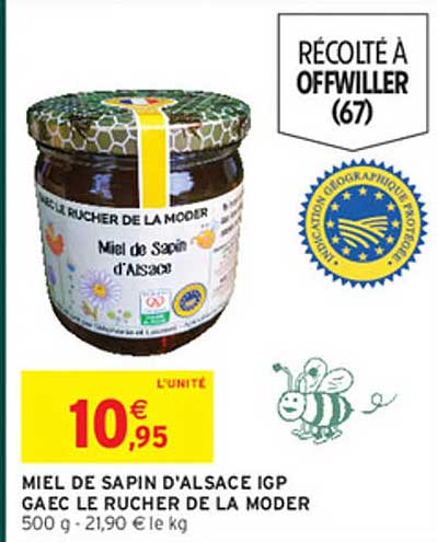 MIEL DE SAPIN D'ALSACE IGP GAEC LE RUCHER DE LA MODER 500 g - 21,90 € le kg