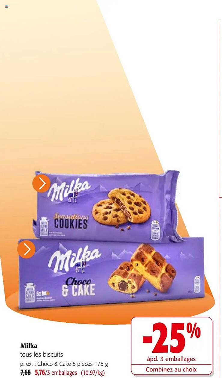 Milka tous les biscuits p. ex. : Choco & Cake 5 pièces 175 g