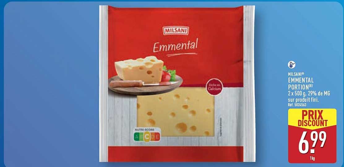 MILSANI EMMENTAL PORTION(B) 2 x 500 g. 29% de MG sur produit fini.