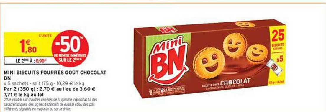 MINI BISCUITS FOURRÉS GOÛT CHOCOLAT BN