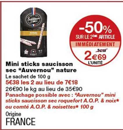 Mini sticks saucisson sec “Auvernou” nature