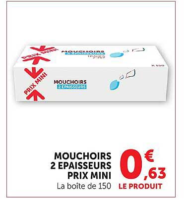 MOUCHOIRS 2 EPAISSEURS PRIX MINI La boîte de 150