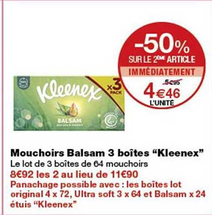 Mouchoirs Balsam 3 boîtes “Kleenex”