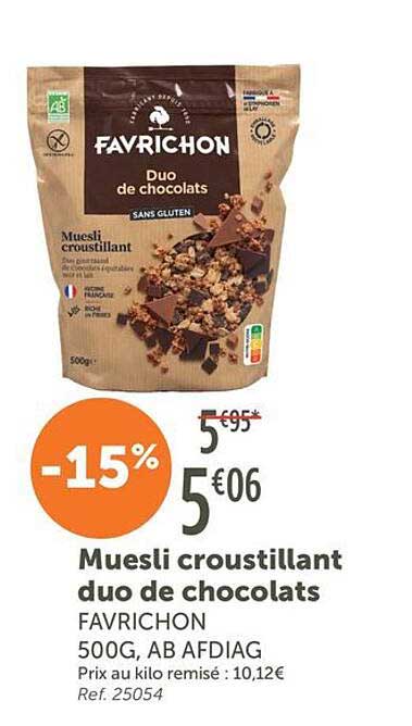 Muesli croustillant duo de chocolats FAVRICHON 500G, AB AFDIAG
