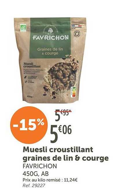 Muesli croustillant graines de lin & courge FAVRICHON 450G, AB