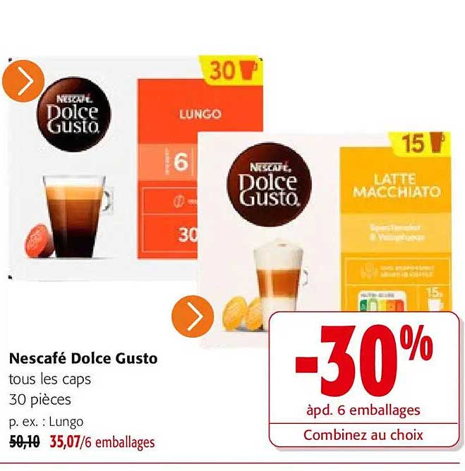 Nescafé Dolce Gusto tous les caps 30 pièces p. ex. : Lungo Combinez au choix