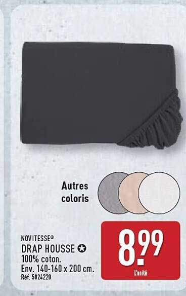 NOVITESSE® DRAP HOUSSE 100% coton. Env. 140-160 x 200 cm. Réf. 5042220