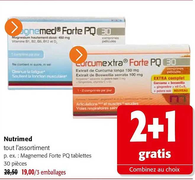 Nutrimed tout l'assortiment p. ex. : Magnemed Forte PQ tablettes 30 pièces