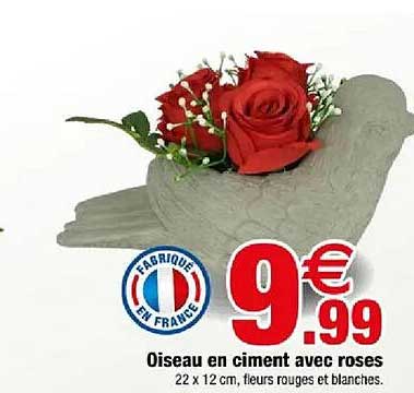 Oiseau en ciment avec roses