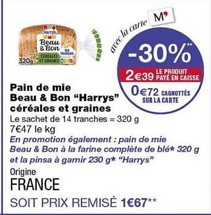 Pain de mie Beau & Bon “Harrys” céréales et graines