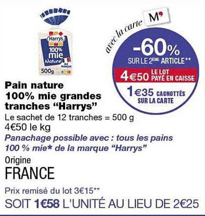 Pain nature 100% mie grandes tranches “Harrys”