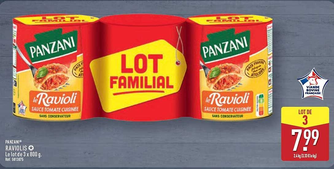 PANZANI RAVIOLIS Le lot de 3 x 800 g.