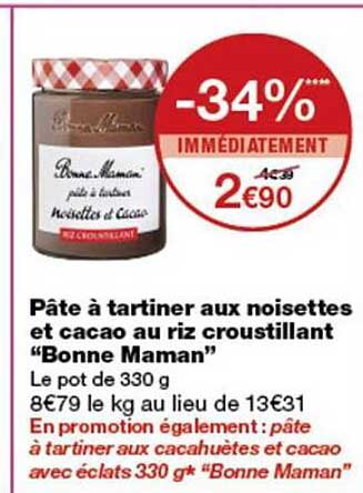 Pâte à tartiner aux noisettes et cacao au riz croustillant "Bonne Maman"