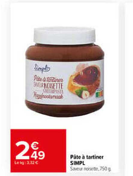 Pâte à tartiner SIMPL saveur noisette, 750 g